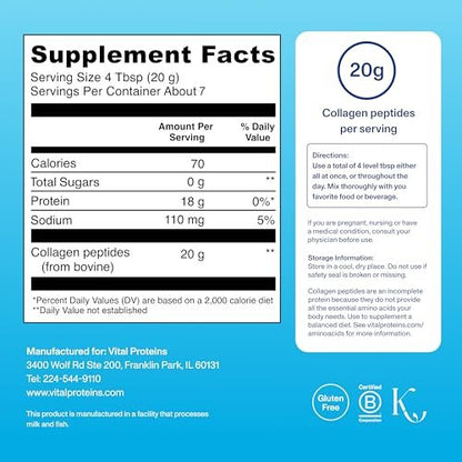 Vital Proteins Kollagenpeptide Pulver - Ungezuckert, 7 Portionen für Haut, Haare, Nägel und Gelenke