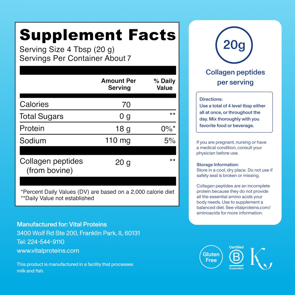 Vital Proteins Kollagenpeptide Pulver - Ungezuckert, 7 Portionen für Haut, Haare, Nägel und Gelenke