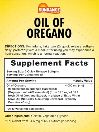 Sundance Oregano-Öl Softgels | 60 Kapseln | Natürliches traditionelles Kräuterergänzungsmittel | Nicht-GVO und glutenfrei