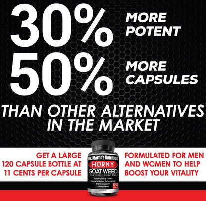 Super Strength Horny Goat Weed 120 Kapseln mit Maca, Arginin & Ginseng – Steigern Sie auf natürliche Weise Ihre Gesundheit, Trainingsleistung, Ausdauer und Energie, Gelenkgesundheit für Männer und Frauen (120 Kapseln)