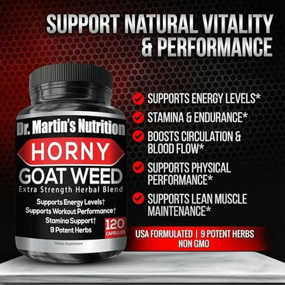 Super Strength Horny Goat Weed 120 Kapseln mit Maca, Arginin & Ginseng – Steigern Sie auf natürliche Weise Ihre Gesundheit, Trainingsleistung, Ausdauer und Energie, Gelenkgesundheit für Männer und Frauen (120 Kapseln)
