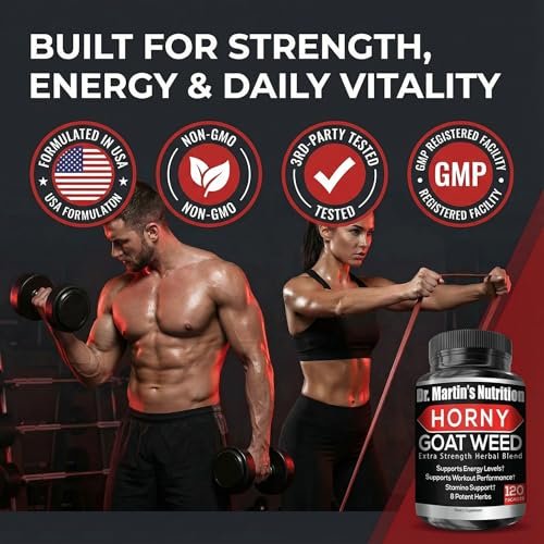 Super Strength Horny Goat Weed 120 Kapseln mit Maca, Arginin & Ginseng – Steigern Sie auf natürliche Weise Ihre Gesundheit, Trainingsleistung, Ausdauer und Energie, Gelenkgesundheit für Männer und Frauen (120 Kapseln)