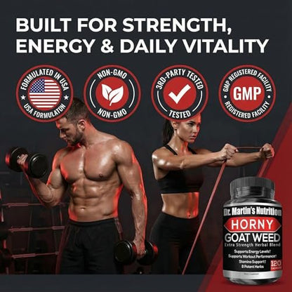 Super Strength Horny Goat Weed 120 Kapseln mit Maca, Arginin & Ginseng – Steigern Sie auf natürliche Weise Ihre Gesundheit, Trainingsleistung, Ausdauer und Energie, Gelenkgesundheit für Männer und Frauen (120 Kapseln)