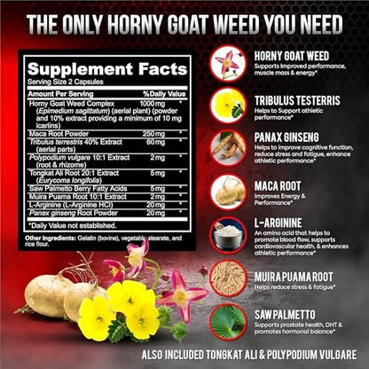 Super Strength Horny Goat Weed 120 Kapseln mit Maca, Arginin & Ginseng – Steigern Sie auf natürliche Weise Ihre Gesundheit, Trainingsleistung, Ausdauer und Energie, Gelenkgesundheit für Männer und Frauen (120 Kapseln)