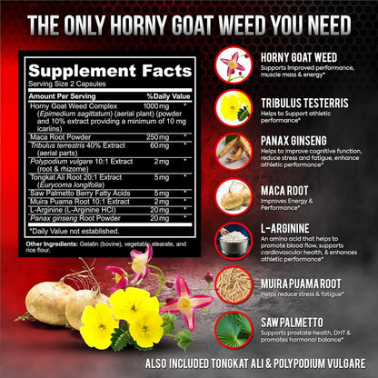 Super Strength Horny Goat Weed 120 Kapseln mit Maca, Arginin & Ginseng – Steigern Sie auf natürliche Weise Ihre Gesundheit, Trainingsleistung, Ausdauer und Energie, Gelenkgesundheit für Männer und Frauen (120 Kapseln)