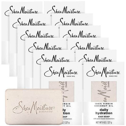 Shea Moisture Daily Hydration Bar Soap 12er-Pack – 24h Feuchtigkeitsspendende Körperseife für trockene Haut mit 100% reinem Kokosnussöl, 8 oz pro Stück