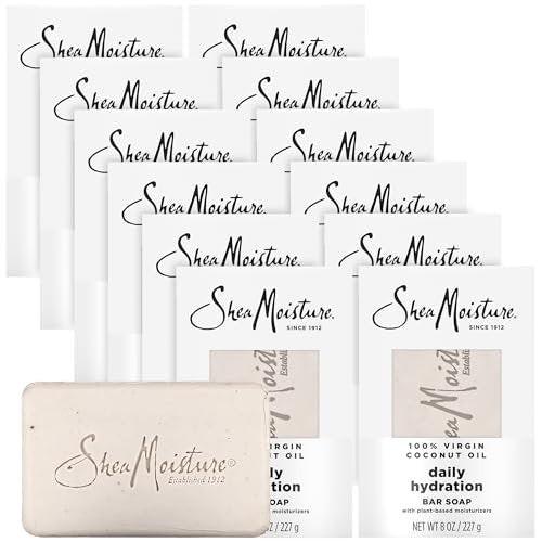 Shea Moisture Daily Hydration Bar Soap 12er-Pack – 24h Feuchtigkeitsspendende Körperseife für trockene Haut mit 100% reinem Kokosnussöl, 8 oz pro Stück