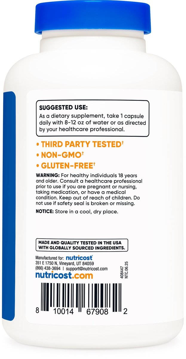 Nutricost Acetyl-L-Carnitin (ALCAR) 500mg – 180 Kapseln, 180 Portionen, Non-GMO & Glutenfrei