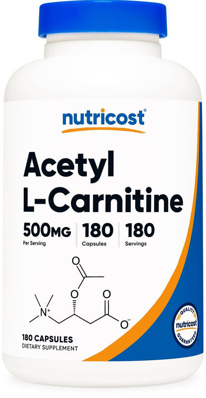 Nutricost Acetyl-L-Carnitin (ALCAR) 500mg – 180 Kapseln, 180 Portionen, Non-GMO & Glutenfrei