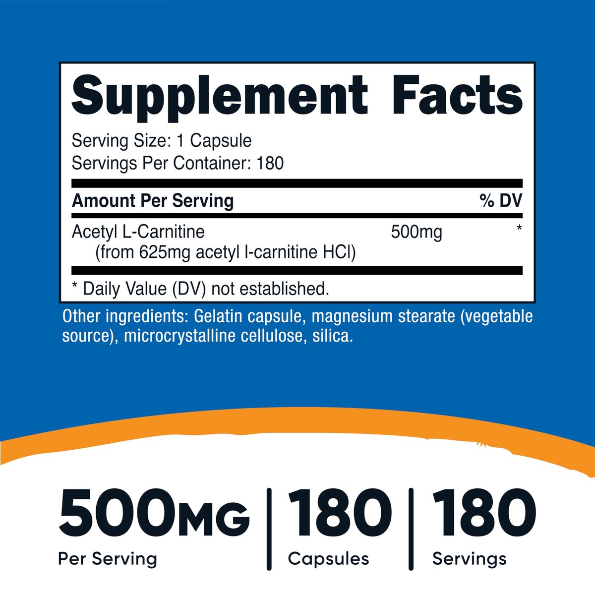 Nutricost Acetyl-L-Carnitin (ALCAR) 500mg – 180 Kapseln, 180 Portionen, Non-GMO & Glutenfrei