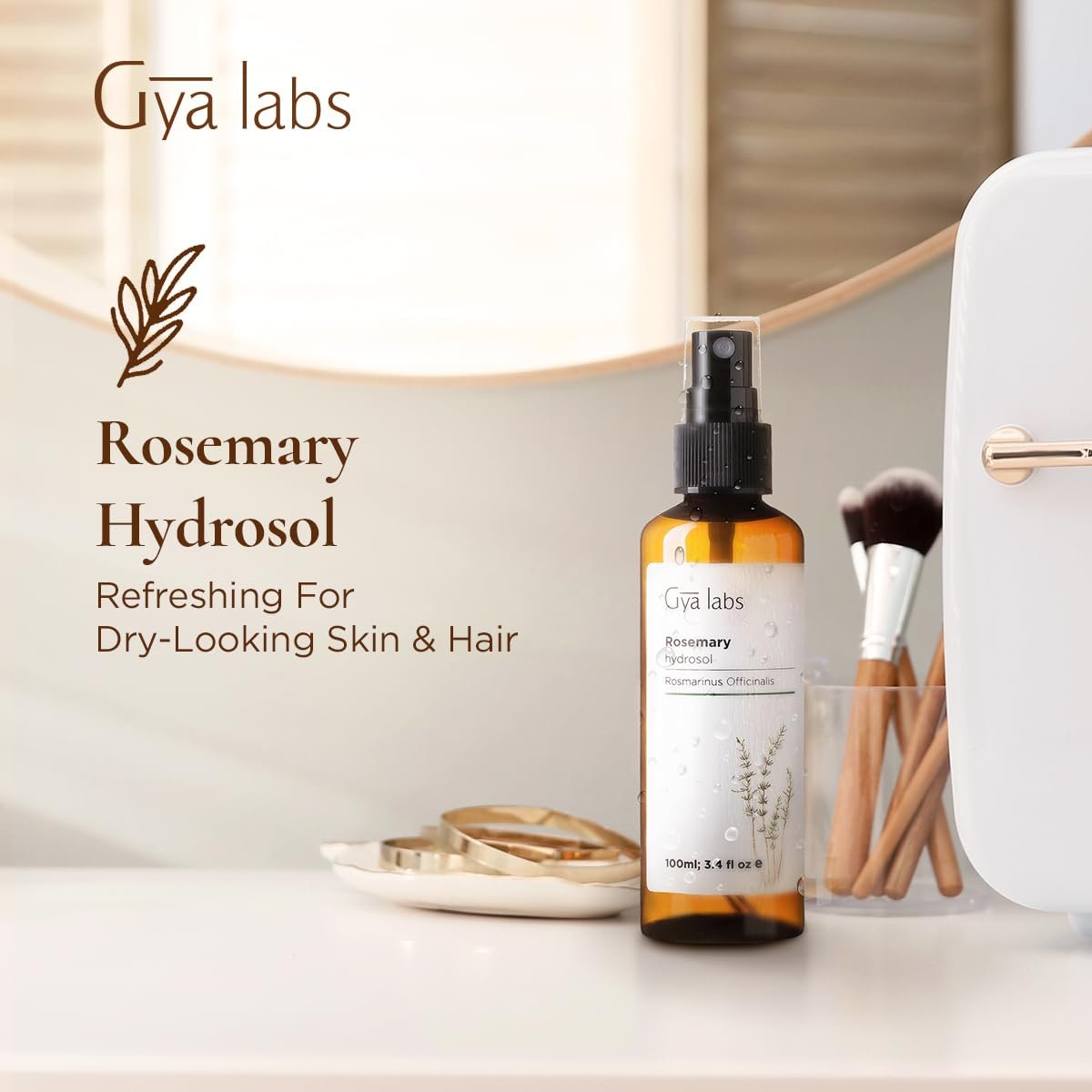 Gya Labs Rosmarin-Hydrolat – 100 ml – Feuchtigkeitsspendendes Gesichts- und Körperspray als Toner und Haarerfrischer – auch als Kissen-, Raum- und Wäschespray für frischen Duft