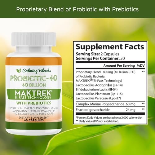 CALMING BLENDS Probiotikum, 40 Milliarden KBE, Bi-Pass-System für maximale Wirksamkeit, Lagerstabil, 60 pflanzliche Kapseln
