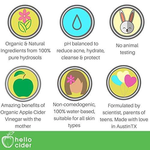 Tea Tree Witch Hazel Gesichtswasser - Bio-Hydrolat, adstringierender Gesichtsspray - Reduziert Unreinheiten, beugt Akne vor, stellt pH-Wert wieder her, tonisiert. Für alle Hauttypen. USA Familienunternehmen - Hello Cider