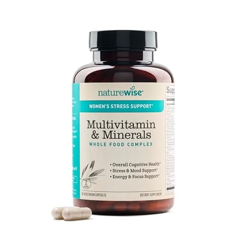 NatureWise Multivitamin für Frauen + Stressunterstützung mit Bio-Vollwertkost & natürlichen Mineralien - B-Komplex + Vitamin C + D3 K2 für Immunität, Haare, Haut & Nägel - Non-GMO - 60 Kapseln (30-Tage-Vorrat)