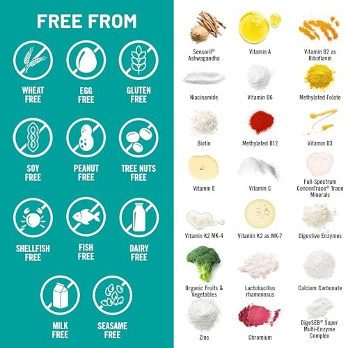 NatureWise Multivitamin für Frauen + Stressunterstützung mit Bio-Vollwertkost & natürlichen Mineralien - B-Komplex + Vitamin C + D3 K2 für Immunität, Haare, Haut & Nägel - Non-GMO - 60 Kapseln (30-Tage-Vorrat)