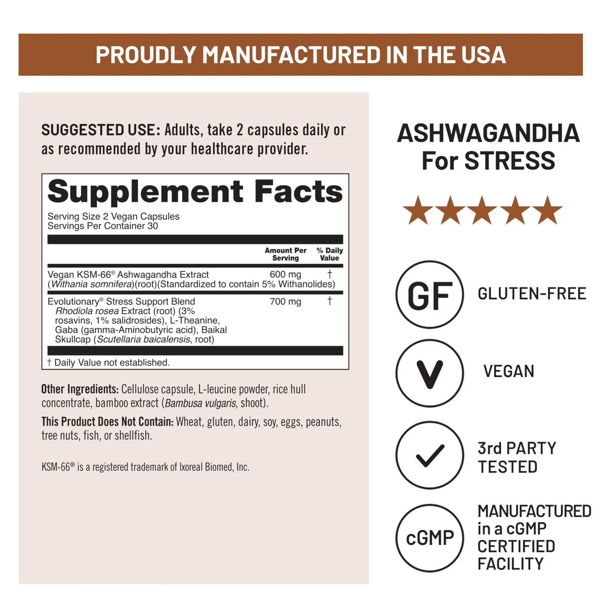 NatureWise Ashwagandha gegen Stress - Mit KSM-66 Extrakt, GABA, L-Theanin, Rhodiola Rosea - Pflanzliche Stimmungs- & Schlafunterstützung - Vegan, Nicht-GVO, Glutenfrei - 60 Kapseln [1-Monatsvorrat]