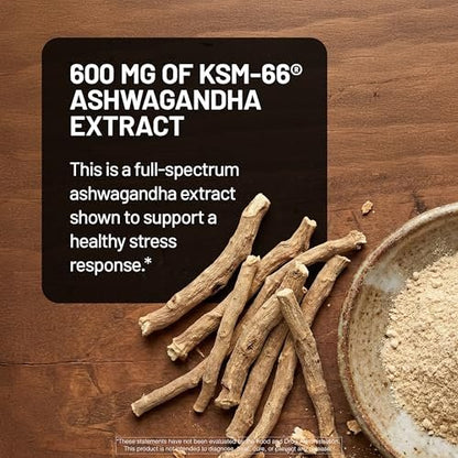 NatureWise Ashwagandha gegen Stress - Mit KSM-66 Extrakt, GABA, L-Theanin, Rhodiola Rosea - Pflanzliche Stimmungs- & Schlafunterstützung - Vegan, Nicht-GVO, Glutenfrei - 60 Kapseln [1-Monatsvorrat]
