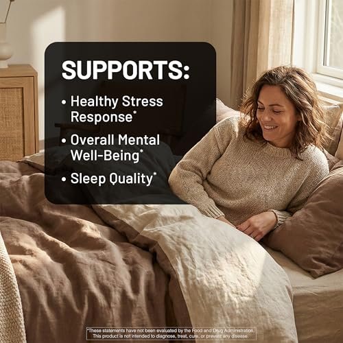 NatureWise Ashwagandha gegen Stress - Mit KSM-66 Extrakt, GABA, L-Theanin, Rhodiola Rosea - Pflanzliche Stimmungs- & Schlafunterstützung - Vegan, Nicht-GVO, Glutenfrei - 60 Kapseln [1-Monatsvorrat]