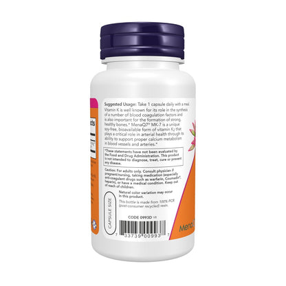 NOW Foods MK-7 Vitamin K-2 100 mcg – Unterstützung für Herz-Kreislauf- und Knochengesundheit, 120 vegane Kapseln