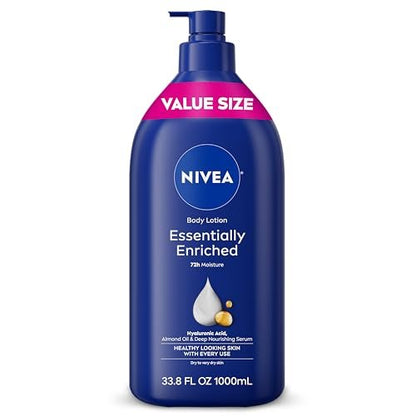 NIVEA Essentially Enriched Body Lotion für sehr trockene Haut mit Hyaluronsäure, Mandelöl und Tiefenpflege-Serum, 72h Feuchtigkeitspflege, 1 Liter Flasche mit Pumpe