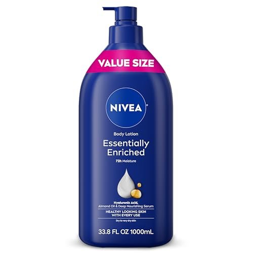 NIVEA Essentially Enriched Body Lotion für sehr trockene Haut mit Hyaluronsäure, Mandelöl und Tiefenpflege-Serum, 72h Feuchtigkeitspflege, 1 Liter Flasche mit Pumpe