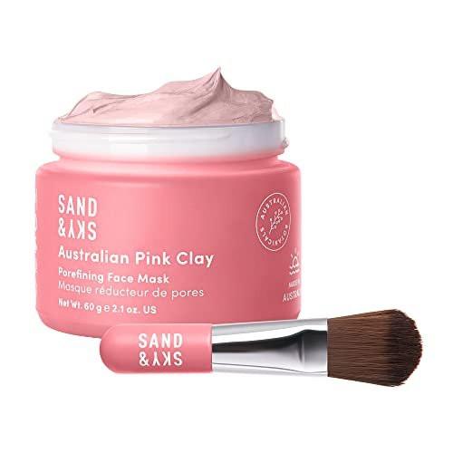 Sand & Sky Australian Pink Clay Mask – Gesichtsmaske für Porenverfeinerung, Detox & natürlicher Glow mit Vitamin C, inklusive Pinsel