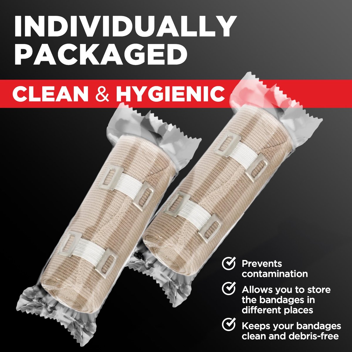 Mighty-X Premium Elastische Binde Wickel - 2er Pack + 4 Extra Clips - 10 cm Breit - Extra Lang - 2,7 m Ungedehnt - Kompressionsbinde für Knie, Ellenbogen, Körper