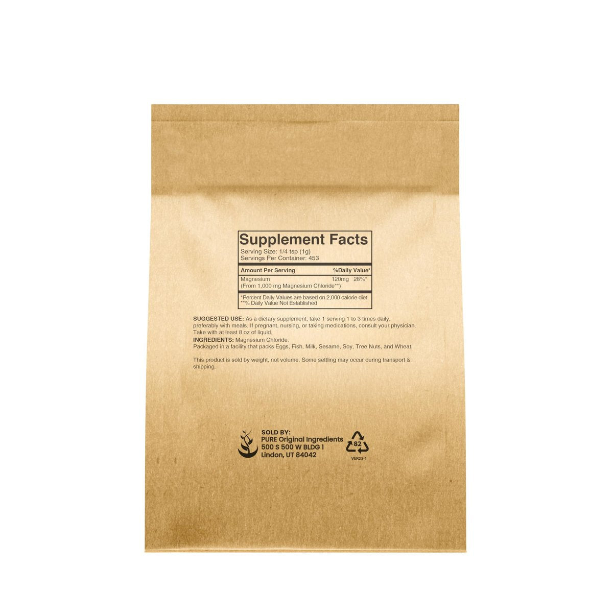 Pure Original Ingredients Magnesiumchlorid (1 Pfund) – Kristallpulver in umweltfreundlicher Verpackung, Magnesium Ergänzung