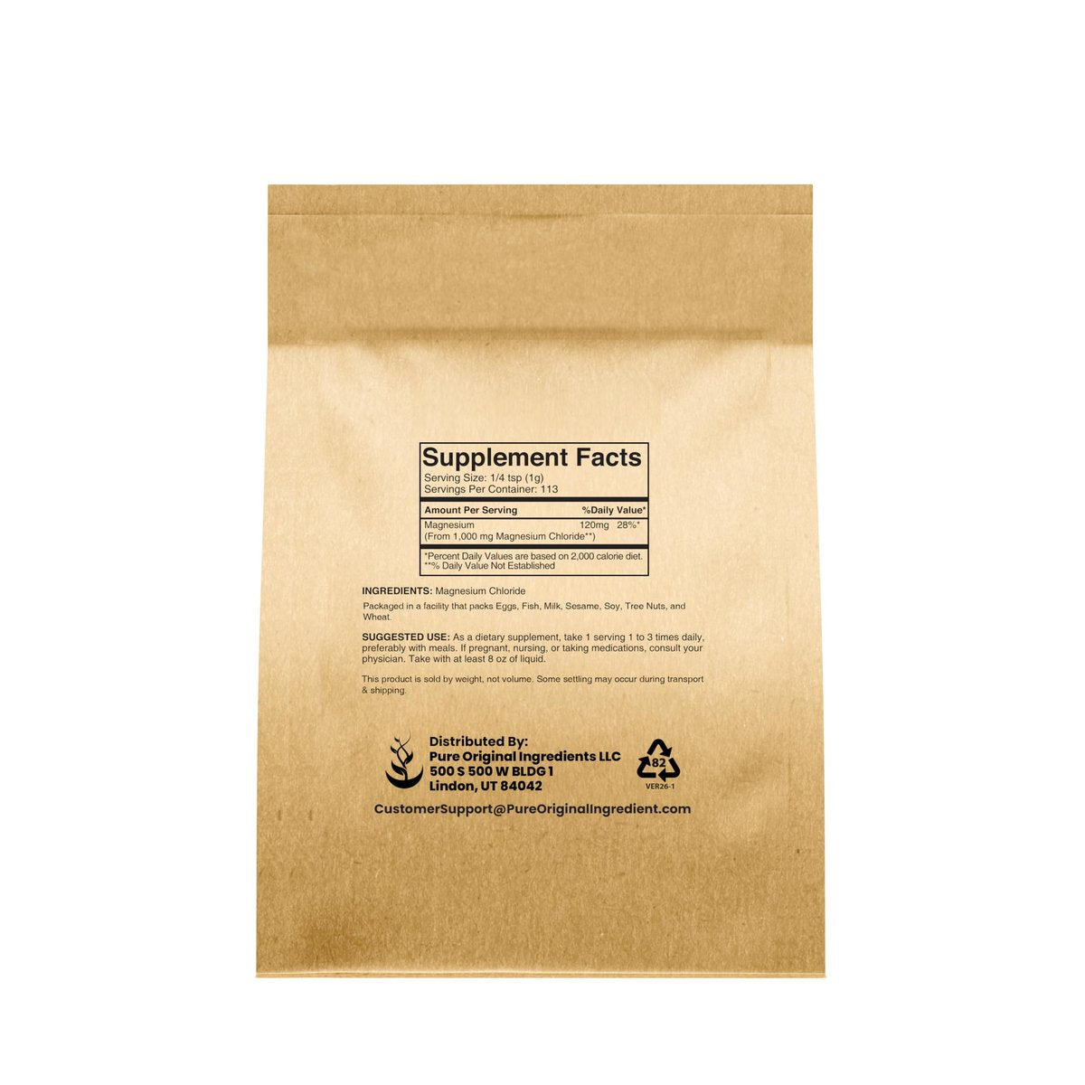 Pure Original Ingredients Magnesiumchlorid (113g) – Orales Ergänzungsmittel, Kristallpulver, Lebensmittelqualität