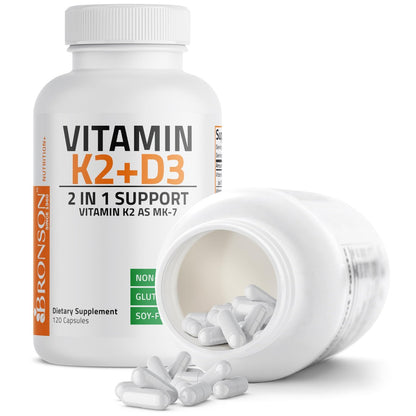 Bronson Vitamin K2 (MK7) mit D3 – 5000 IE Vitamin D3 & 90 mcg K2 MK-7 – 120 Kapseln, Non-GMO, leicht zu schlucken