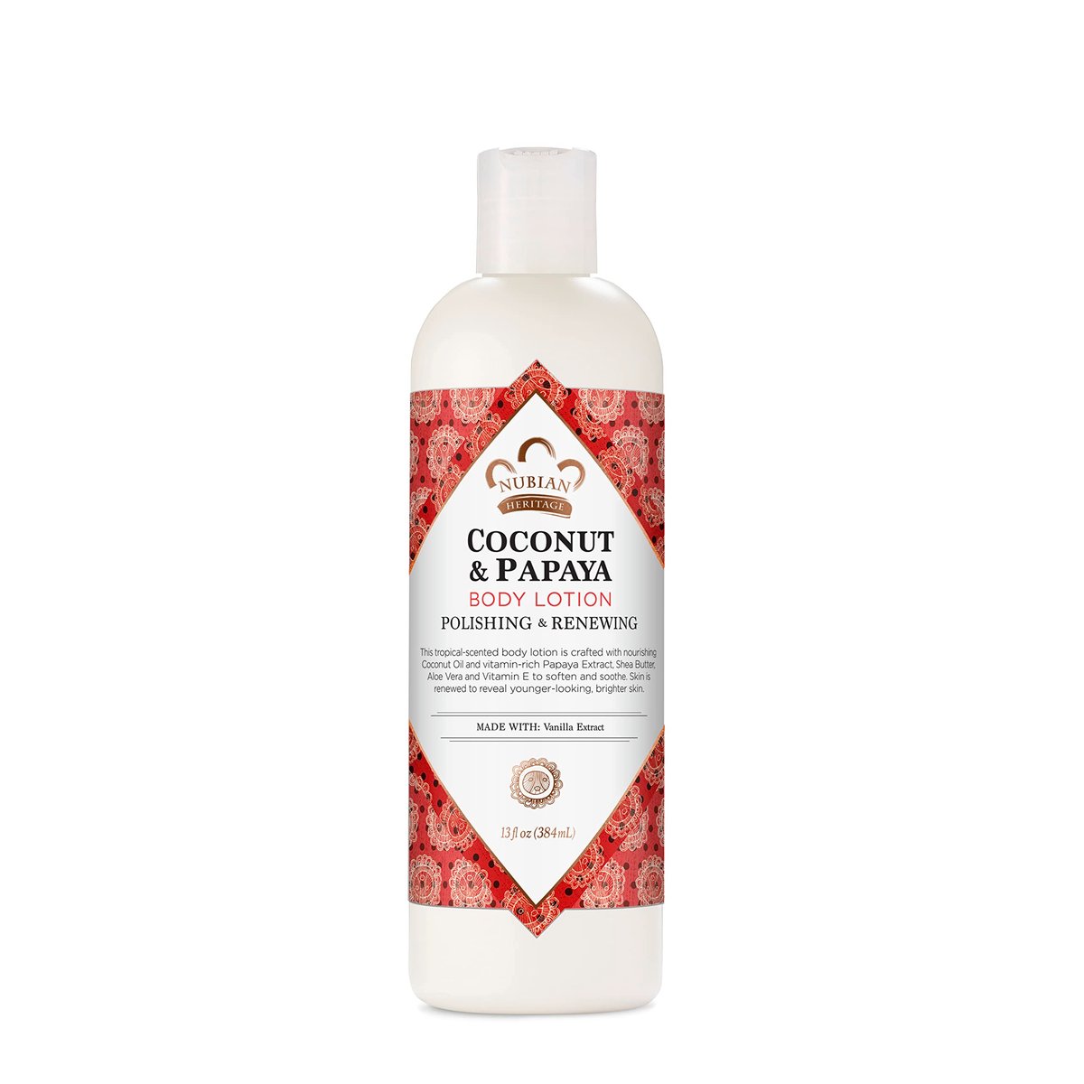 Nubian Heritage Körperlotion Kokosnuss & Papaya für trockene Haut, parabenfrei, 384 ml
