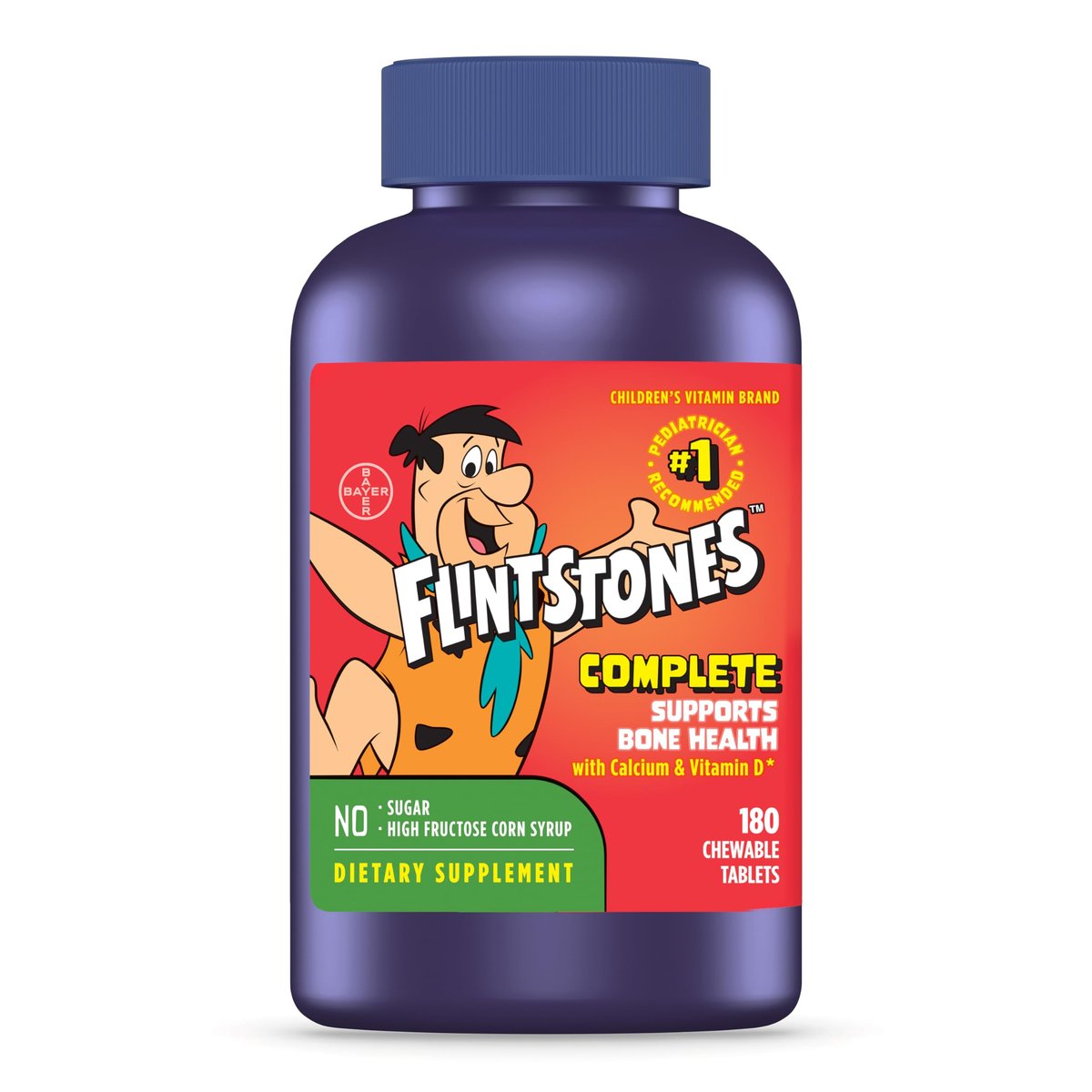 Flintstones Vitamins Kautabletten für Kinder – Komplettes Multivitamin mit Eisen, Kalzium, Vitamin C, Vitamin D & mehr, 180 Stück (1er-Pack)