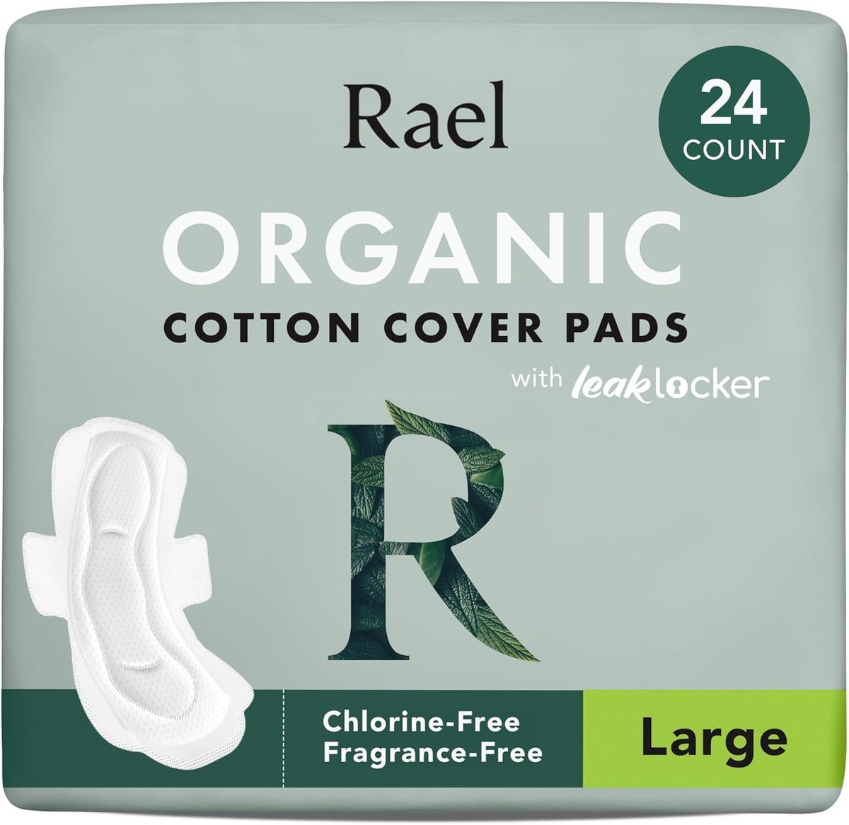 Rael Damenbinden mit Flügeln, Bio-Baumwollbezug, schwere Saugfähigkeit, unparfümiert, Größe Large, 24 Stück