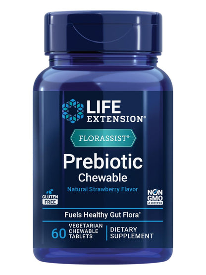 Life Extension FLORASSIST® Präbiotikum Kautablette (Erdbeere) – 1000 mg Xylooligosaccharide, Nahrungsergänzungsmittel für die Darmflora, glutenfrei, nicht-GVO, vegetarisch, 60 Kautabletten