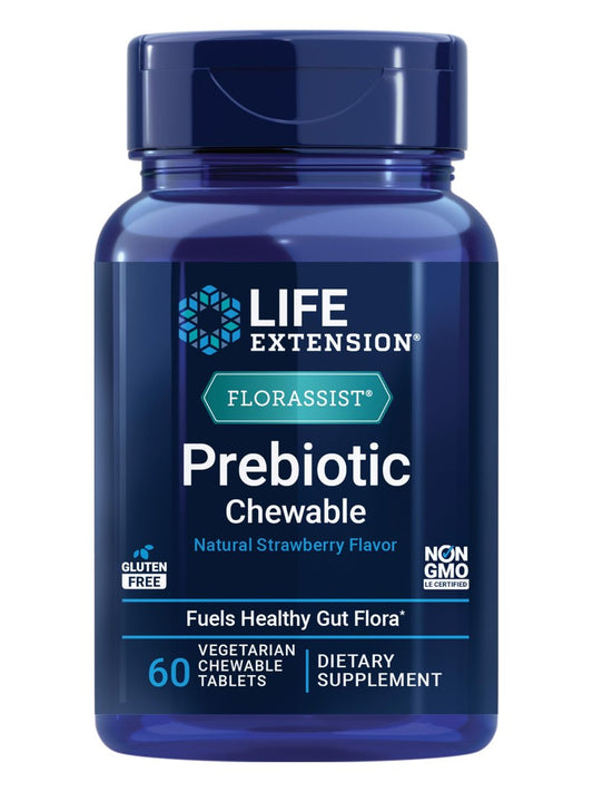 Life Extension FLORASSIST® Präbiotikum Kautablette (Erdbeere) – 1000 mg Xylooligosaccharide, Nahrungsergänzungsmittel für die Darmflora, glutenfrei, nicht-GVO, vegetarisch, 60 Kautabletten