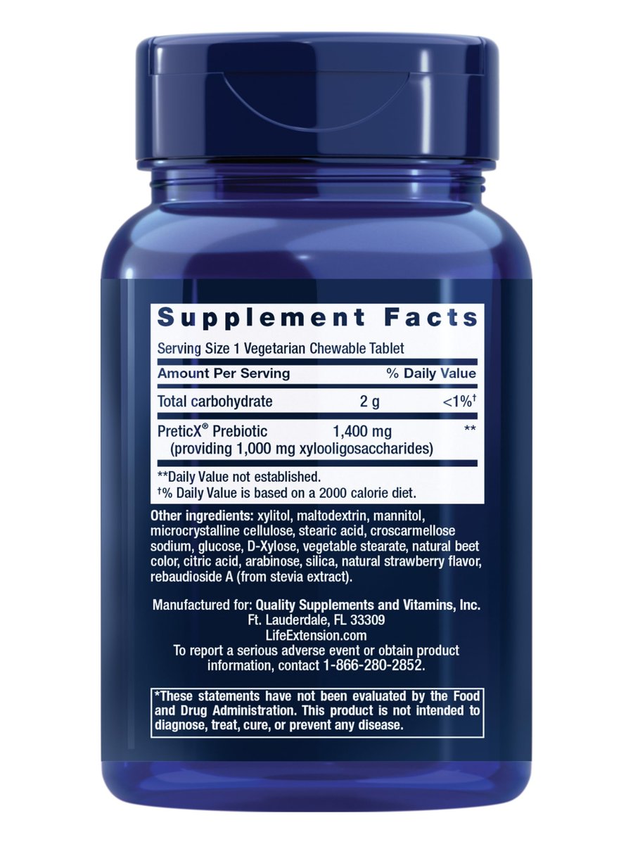 Life Extension FLORASSIST® Präbiotikum Kautablette (Erdbeere) – 1000 mg Xylooligosaccharide, Nahrungsergänzungsmittel für die Darmflora, glutenfrei, nicht-GVO, vegetarisch, 60 Kautabletten