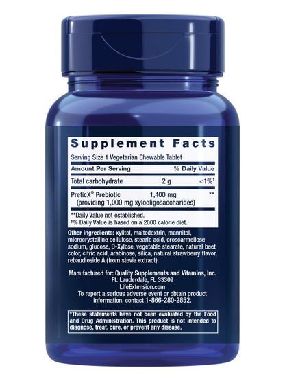 Life Extension FLORASSIST® Präbiotikum Kautablette (Erdbeere) – 1000 mg Xylooligosaccharide, Nahrungsergänzungsmittel für die Darmflora, glutenfrei, nicht-GVO, vegetarisch, 60 Kautabletten