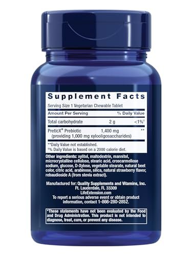 Life Extension FLORASSIST® Präbiotikum Kautablette (Erdbeere) – 1000 mg Xylooligosaccharide, Nahrungsergänzungsmittel für die Darmflora, glutenfrei, nicht-GVO, vegetarisch, 60 Kautabletten