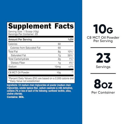 Nutricost C8 MCT Ölpulver – 23 Portionen (227 g) – 95 % C8 MCT Öl – Keton-Booster für Keto-Diät