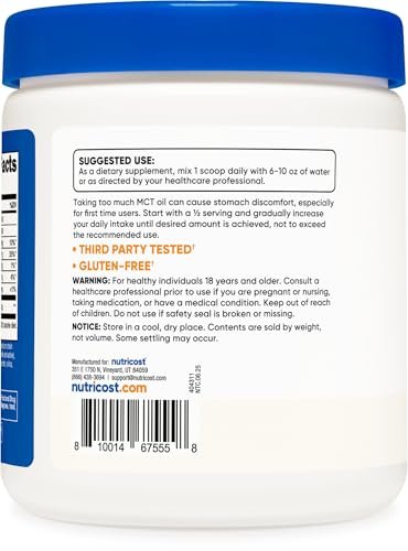 Nutricost C8 MCT Ölpulver – 23 Portionen (227 g) – 95 % C8 MCT Öl – Keton-Booster für Keto-Diät