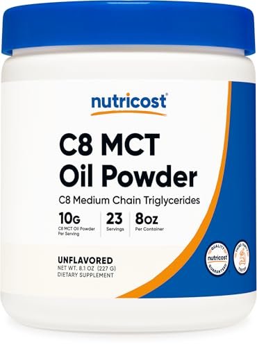 Nutricost C8 MCT Ölpulver – 23 Portionen (227 g) – 95 % C8 MCT Öl – Keton-Booster für Keto-Diät