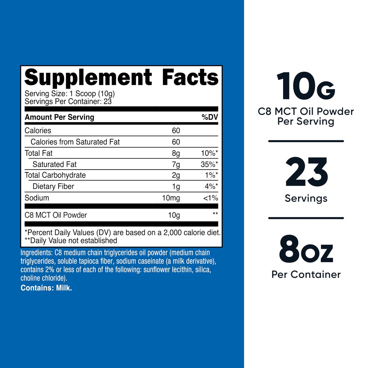 Nutricost C8 MCT Ölpulver – 23 Portionen (227 g) – 95 % C8 MCT Öl – Keton-Booster für Keto-Diät