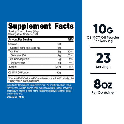 Nutricost C8 MCT Ölpulver – 23 Portionen (227 g) – 95 % C8 MCT Öl – Keton-Booster für Keto-Diät