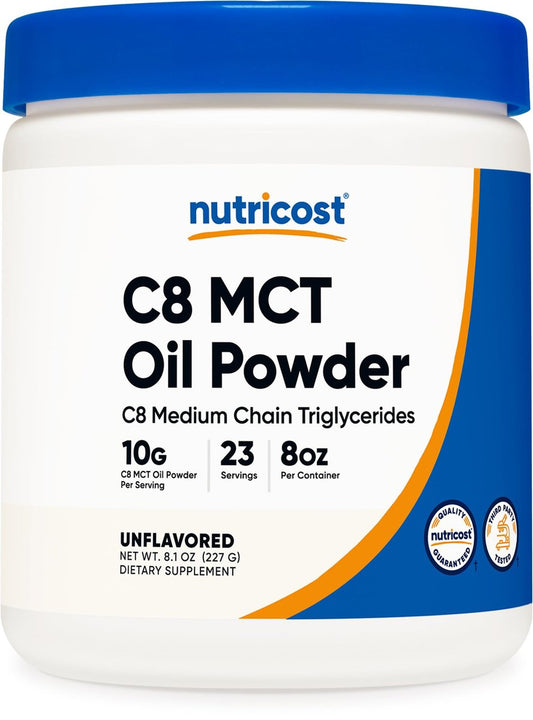 Nutricost C8 MCT Ölpulver – 23 Portionen (227 g) – 95 % C8 MCT Öl – Keton-Booster für Keto-Diät