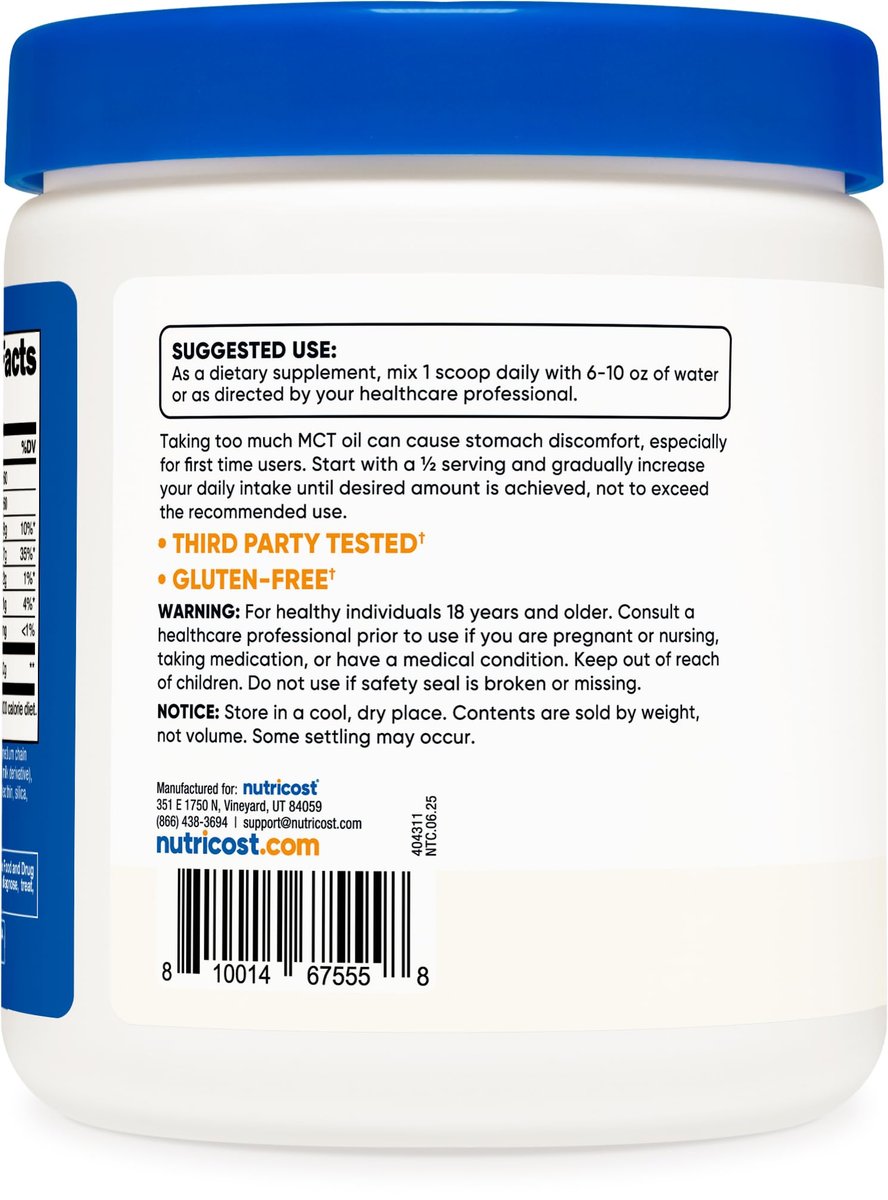 Nutricost C8 MCT Ölpulver – 23 Portionen (227 g) – 95 % C8 MCT Öl – Keton-Booster für Keto-Diät