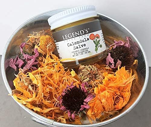Legend's Creek Farm Kräutersalbe – Heilsalbe mit Ringelblumenblüten & Traubenkernöl – Natürlicher Balsam für trockene Haut, Schrammen & Stiche – 28g Heilbalsam handgefertigt in den USA (Ringelblume)