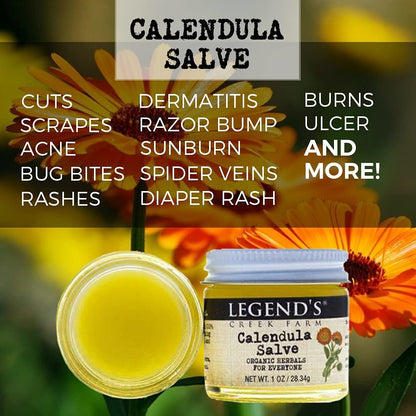 Legend's Creek Farm Kräutersalbe – Heilsalbe mit Ringelblumenblüten & Traubenkernöl – Natürlicher Balsam für trockene Haut, Schrammen & Stiche – 28g Heilbalsam handgefertigt in den USA (Ringelblume)