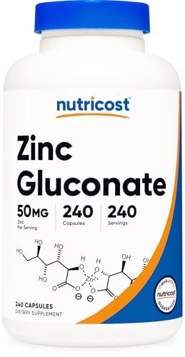 Nutricost Zinkgluconat 240 Kapseln (50 mg) – Glutenfrei und Nicht-GVO