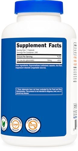 Nutricost Zinkgluconat 240 Kapseln (50 mg) – Glutenfrei und Nicht-GVO