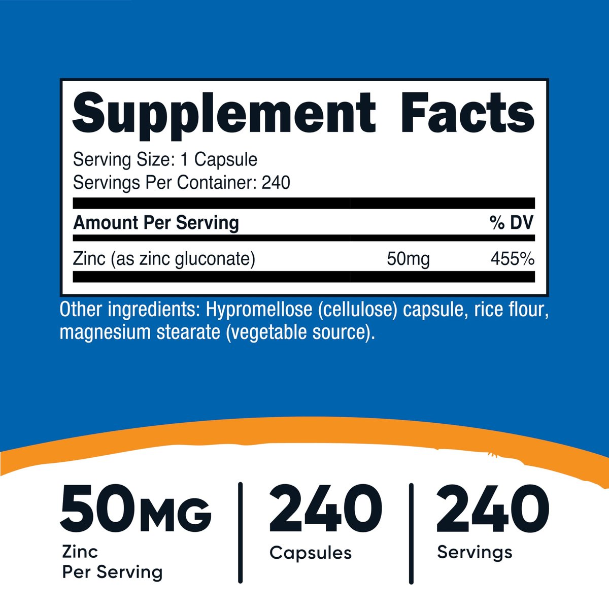 Nutricost Zinkgluconat 240 Kapseln (50 mg) – Glutenfrei und Nicht-GVO